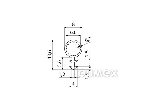 Geformtes Silikonprofil mit Loch, 13,6x8/1,2mm, 70°ShA, -60°C/+180°C, transparent, 